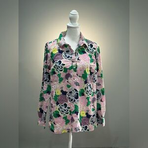 Pink Talbots Outlet Floral 1/2 Button Down Shirt Size L EUC